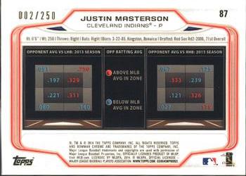 2014 Bowman Chrome - Blue Refractor #87 Justin Masterson Back