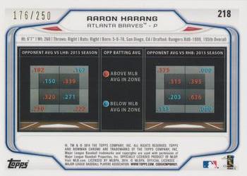 2014 Bowman Chrome - Blue Refractor #218 Aaron Harang Back