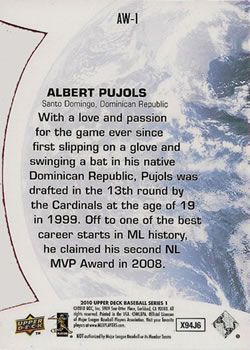 2010 Upper Deck - All-World #AW-1 Albert Pujols Back
