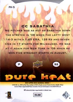 2010 Upper Deck - Pure Heat #PH-5 CC Sabathia Back
