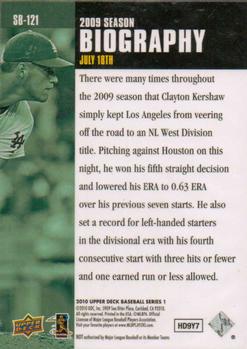 2010 Upper Deck - Season Biography #SB-121 Clayton Kershaw Back