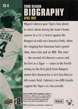 2010 Upper Deck - Season Biography #SB-6 Miguel Cabrera Back