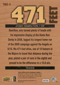 2010 Upper Deck - Tape Measure Shots #TMS-5 Josh Hamilton Back