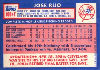 1984 Topps Traded #100T Jose Rijo Back