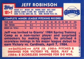 1984 Topps Traded #101T Jeff Robinson Back