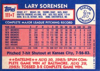 1984 Topps Traded #111T Lary Sorensen Back