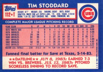 1984 Topps Traded #112T Tim Stoddard Back
