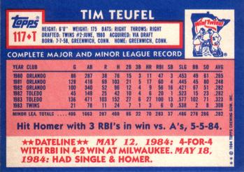 1984 Topps Traded #117T Tim Teufel Back