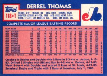 1984 Topps Traded #118T Derrel Thomas Back