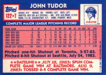 1984 Topps Traded #122T John Tudor Back