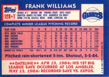 1984 Topps Traded #128T Frank Williams Back
