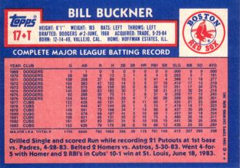1984 Topps Traded #17T Bill Buckner Back