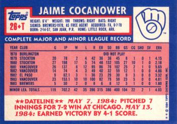 1984 Topps Traded #26T Jaime Cocanower Back