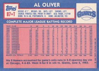1984 Topps Traded #87T Al Oliver Back