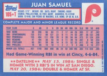 1984 Topps Traded #105T Juan Samuel Back