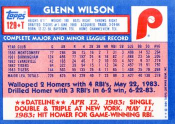 1984 Topps Traded #129T Glenn Wilson Back