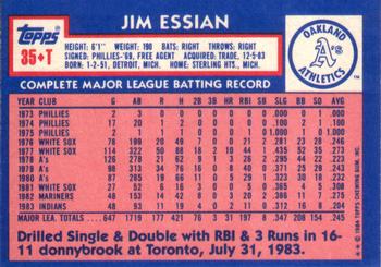 1984 Topps Traded #35T Jim Essian Back