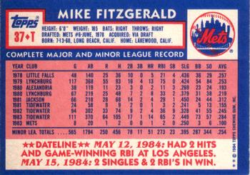 1984 Topps Traded #37T Mike Fitzgerald Back