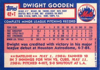 1984 Topps Traded #42T Dwight Gooden Back