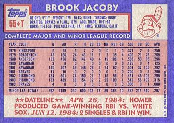 1984 Topps Traded #55T Brook Jacoby Back