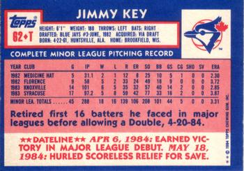 1984 Topps Traded #62T Jimmy Key Back
