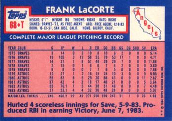 1984 Topps Traded #68T Frank LaCorte Back