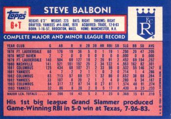 1984 Topps Traded #6T Steve Balboni Back