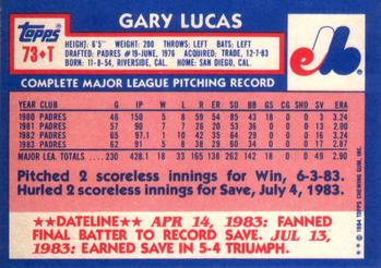 1984 Topps Traded #73T Gary Lucas Back