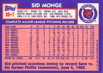 1984 Topps Traded #80T Sid Monge Back