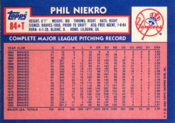 1984 Topps Traded #84T Phil Niekro Back