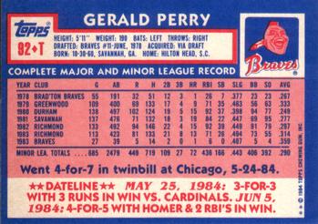 1984 Topps Traded #92T Gerald Perry Back
