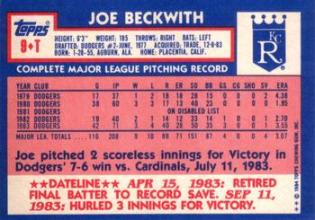 1984 Topps Traded #9T Joe Beckwith Back