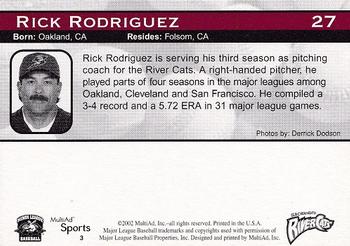 2002 MultiAd Sacramento River Cats #3 Rick Rodriguez Back