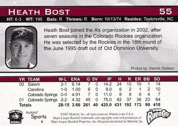 2002 MultiAd Sacramento River Cats #6 Heath Bost Back