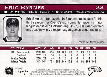 2002 MultiAd Sacramento River Cats #8 Eric Byrnes Back