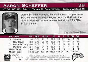 2002 MultiAd Sacramento River Cats #28 Aaron Scheffer Back