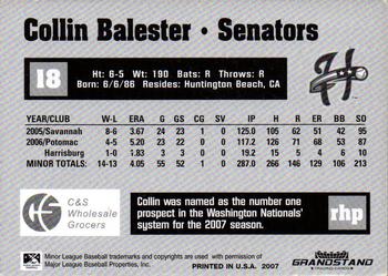 2007 Grandstand Harrisburg Senators #2 Collin Balester Back