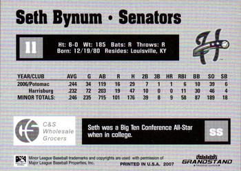 2007 Grandstand Harrisburg Senators #5 Seth Bynum Back