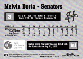 2007 Grandstand Harrisburg Senators #9 Melvin Dorta Back