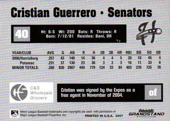 2007 Grandstand Harrisburg Senators #11 Cristian Guerrero Back