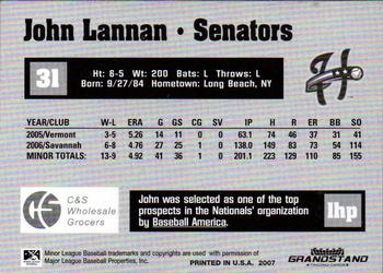 2007 Grandstand Harrisburg Senators #14 John Lannan Back
