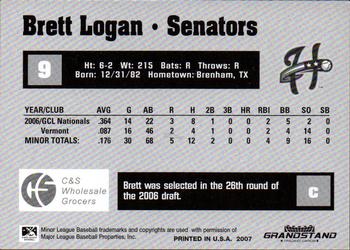 2007 Grandstand Harrisburg Senators #16 Brett Logan Back