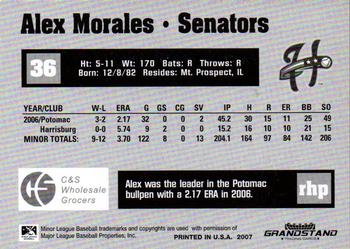 2007 Grandstand Harrisburg Senators #19 Alex Morales Back