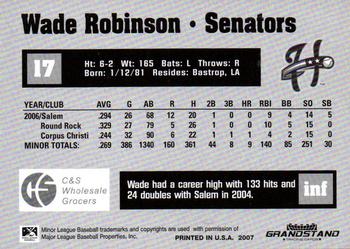2007 Grandstand Harrisburg Senators #22 Wade Robinson Back