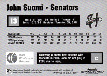 2007 Grandstand Harrisburg Senators #23 John Suomi Back