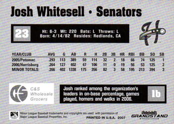 2007 Grandstand Harrisburg Senators #24 Josh Whitesell Back