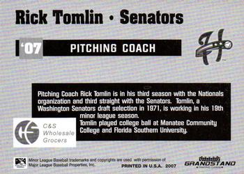 2007 Grandstand Harrisburg Senators #28 Rick Tomlin Back