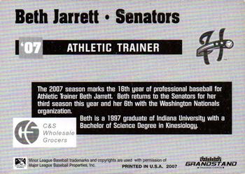 2007 Grandstand Harrisburg Senators #29 Beth Jarrett Back