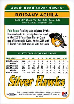2012 Grandstand South Bend Silver Hawks #1 Roidany Aguila Back