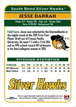 2012 Grandstand South Bend Silver Hawks #7 Jesse Darrah Back